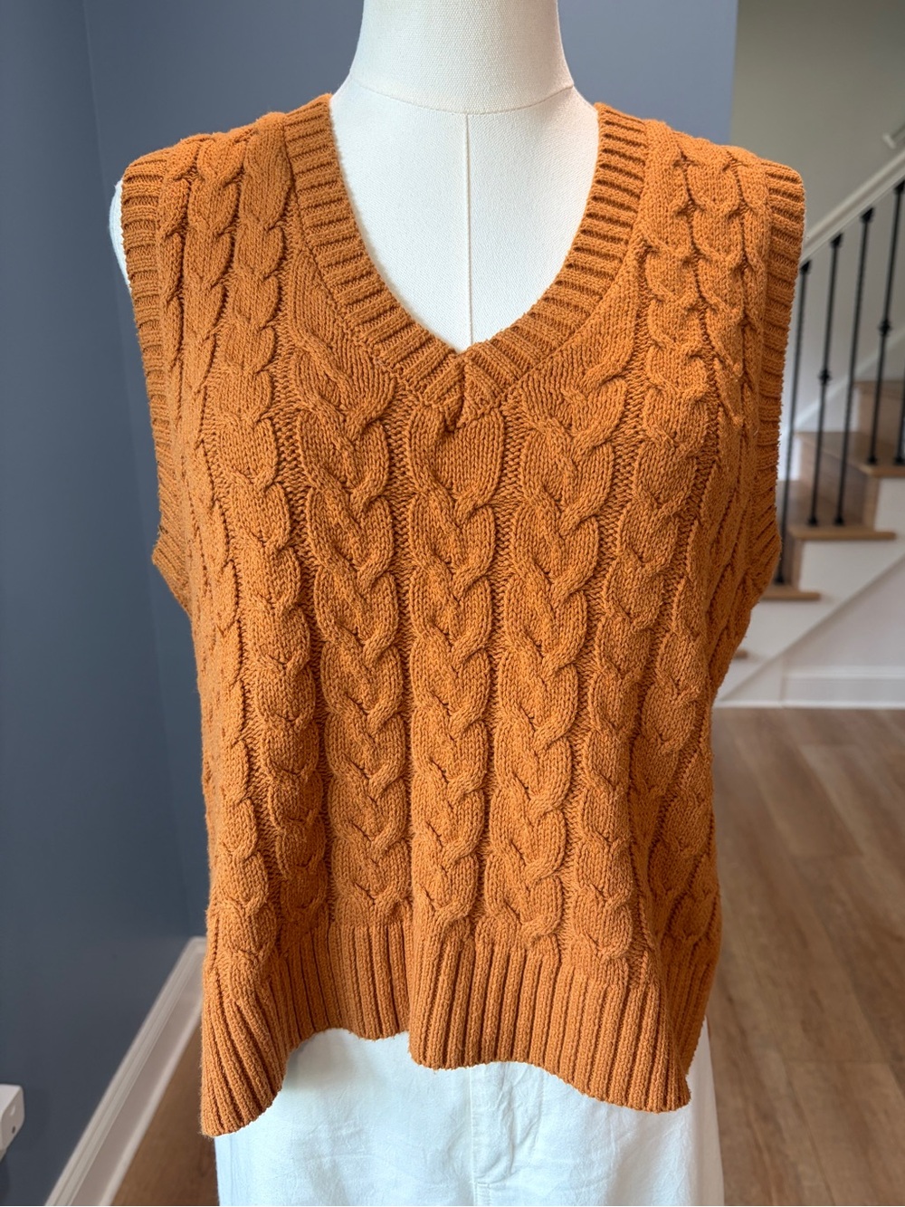 Cupcakes and Cashmere Cable Knit Sweater Vest Rust Brown M